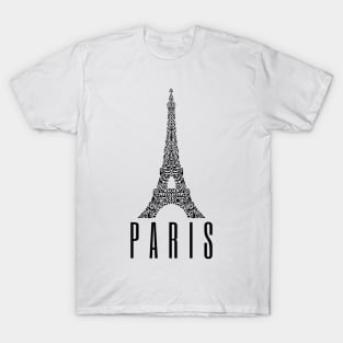 Paris France Eiffel Tower Art Design Black T-Shirt